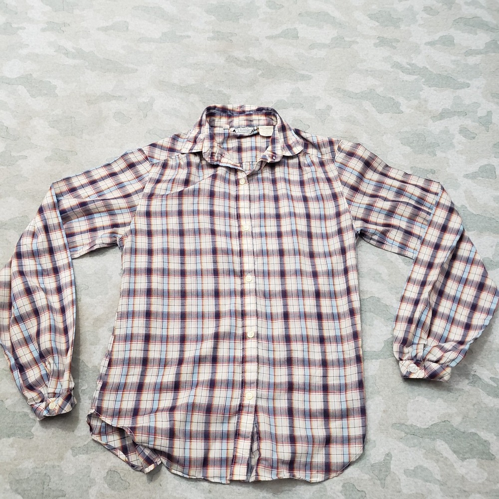 Vintage The Villager Top Womens 6 Blue Long Sleeve Button-Up